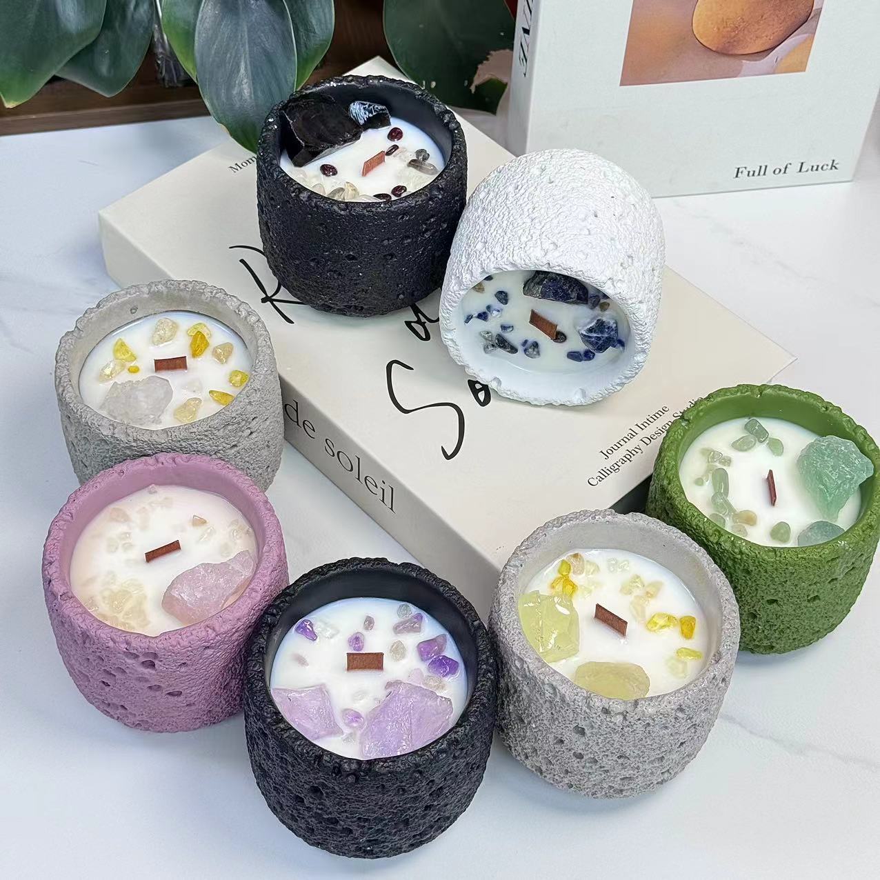 Natural essential oil healing crystal energy aromatherapy candle