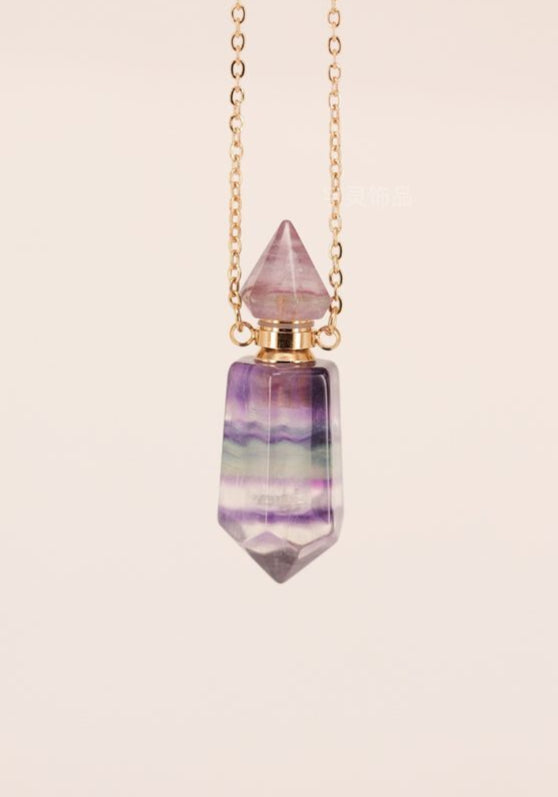 Natural crystal double pointed hexagonal pillar spiritual pendant aromatherapy bottle essential oil bottle