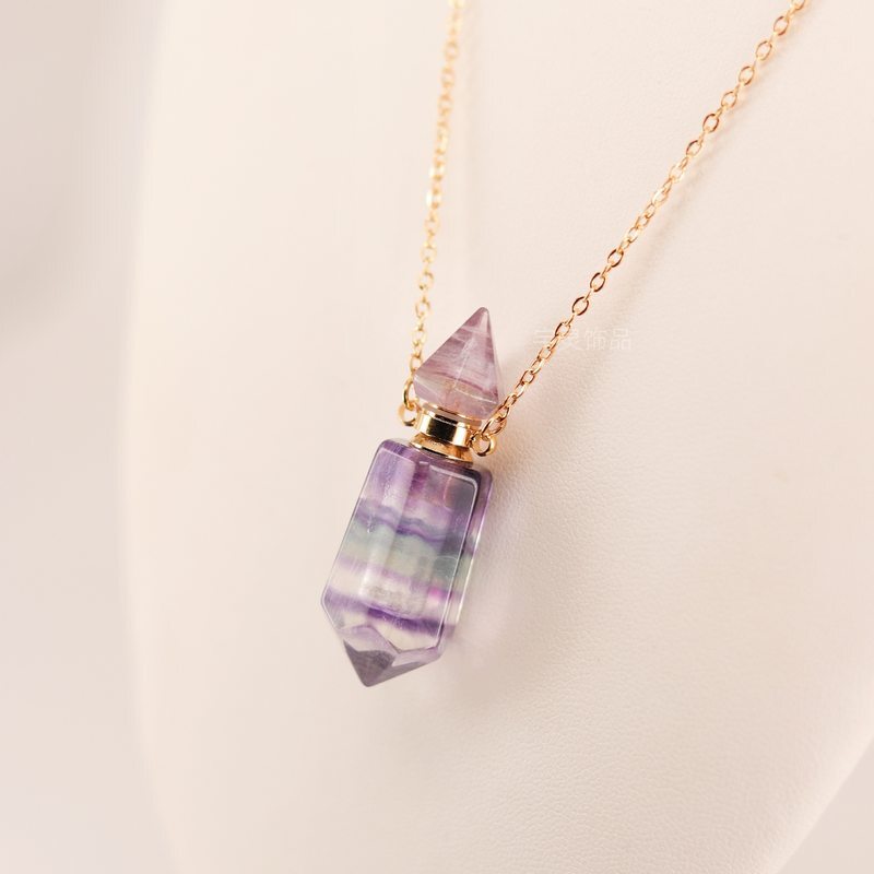 Natural crystal double pointed hexagonal pillar spiritual pendant aromatherapy bottle essential oil bottle