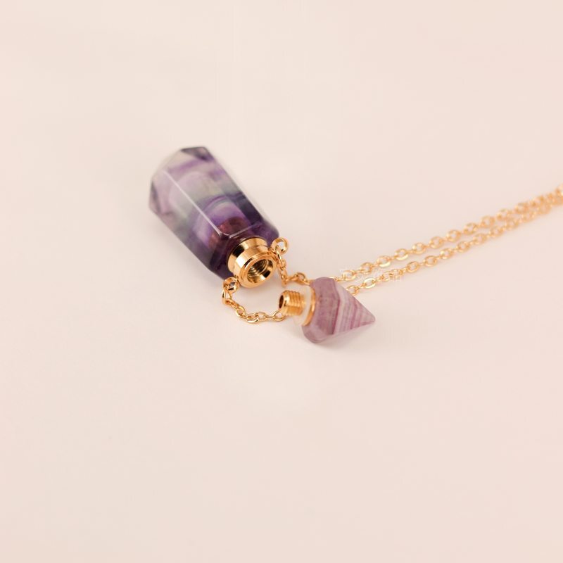 Natural crystal double pointed hexagonal pillar spiritual pendant aromatherapy bottle essential oil bottle