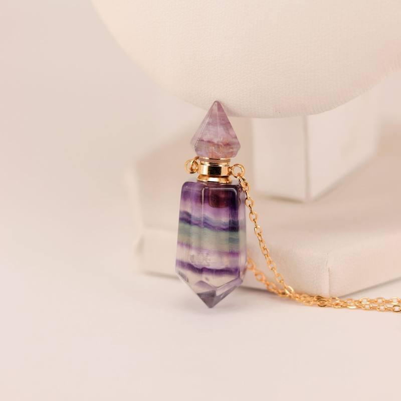 Natural crystal double pointed hexagonal pillar spiritual pendant aromatherapy bottle essential oil bottle