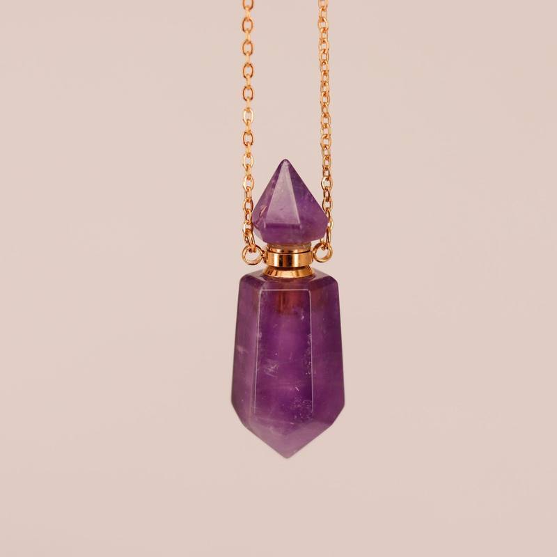 Natural crystal double pointed hexagonal pillar spiritual pendant aromatherapy bottle essential oil bottle