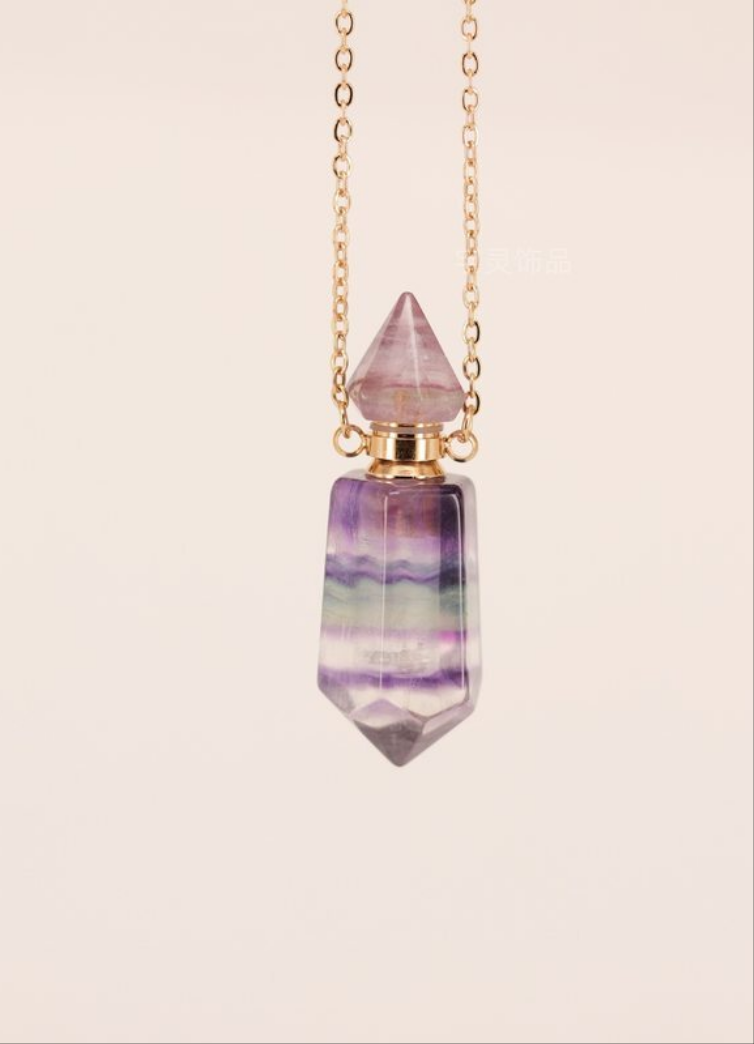 Natural crystal double pointed hexagonal pillar spiritual pendant aromatherapy bottle essential oil bottle