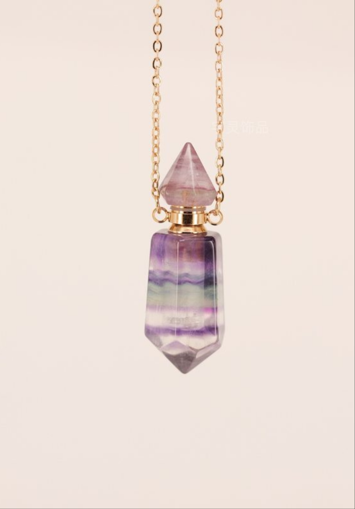 Natural crystal double pointed hexagonal pillar spiritual pendant aromatherapy bottle essential oil bottle