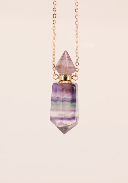 Natural crystal double pointed hexagonal pillar spiritual pendant aromatherapy bottle essential oil bottle