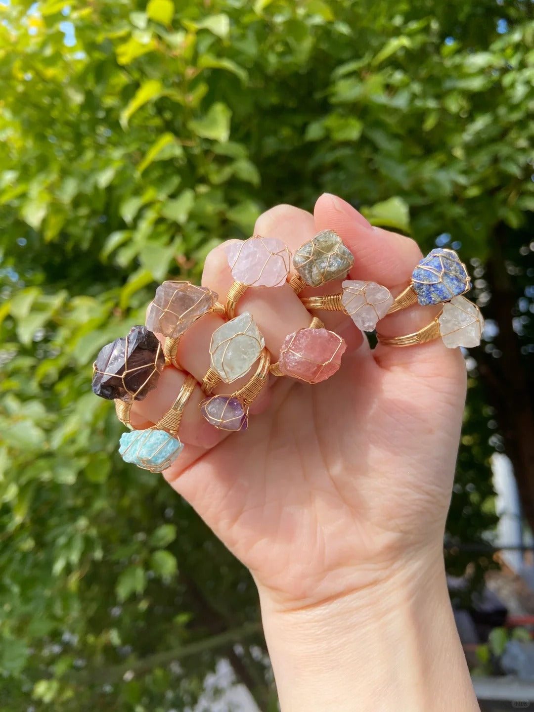 Crystal rough stone wound ring